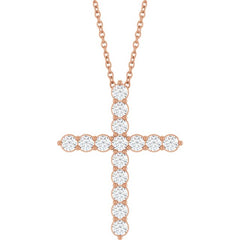 14K Rose Gold 3/4 CTW Lab-Grown Diamond Cross 16-18" Necklace