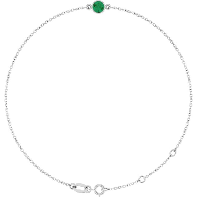 14K White Gold Lab-Grown Emerald 6 1/2-7 1/2" Bracelet