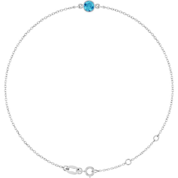 14K White Gold Natural Blue Zircon 6 1/2-7 1/2" Bracelet
