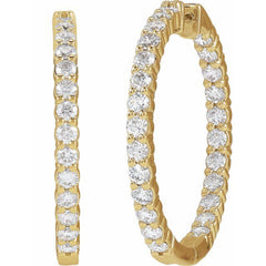 14K Yellow Gold 5 CTW Natural Diamond Inside-Outside Hinged 37.8 mm Hoop Earrings