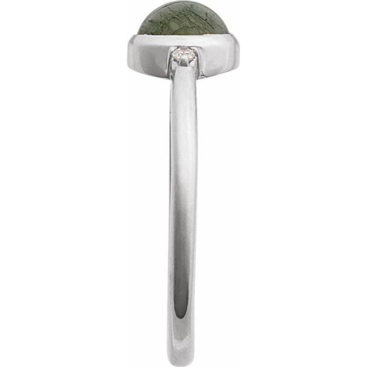 14K White Gold Natural Moss Agate & .03 CTW Natural Diamond Ring
