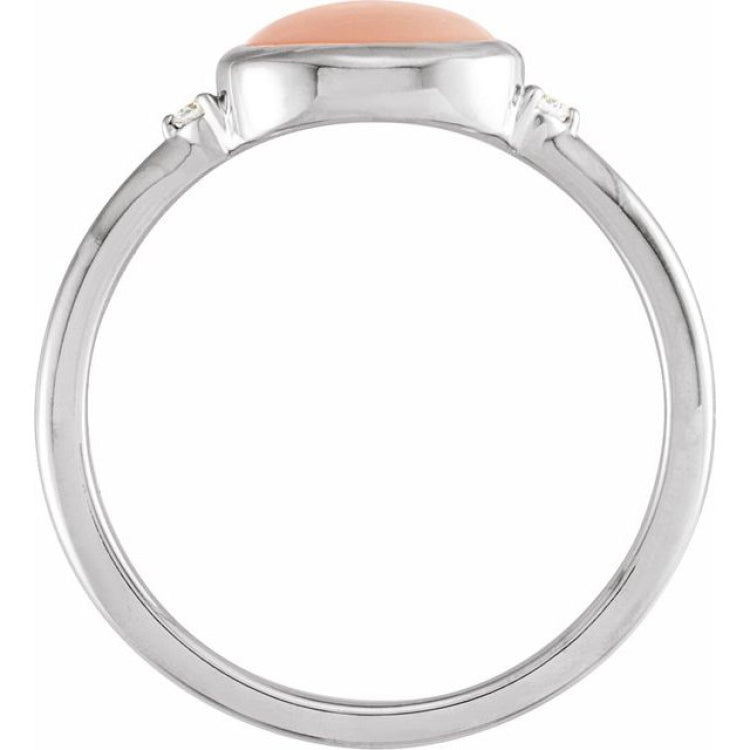 14K White Gold Natural Pink Coral & .03 CTW Natural Diamond Ring