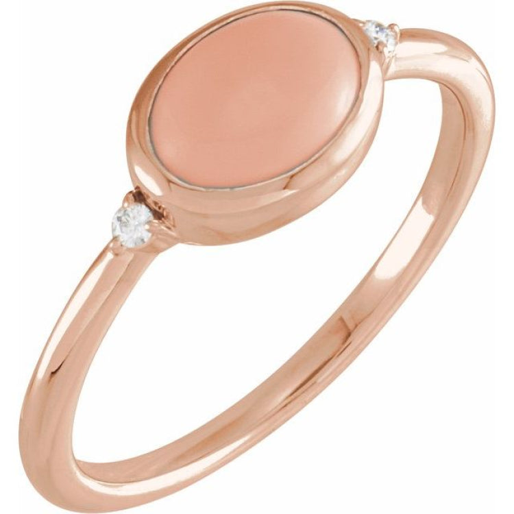 14K Rose Gold Natural Pink Coral & .03 CTW Natural Diamond Ring