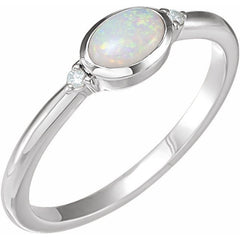 Sterling Silver Natural White Opal & .03 CTW Natural Diamond Ring