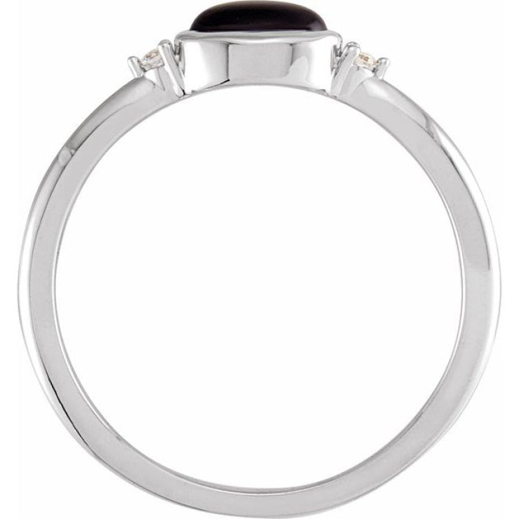 Platinum 5x3 mm Round Natural Black Onyx & .03 CTW Natural Diamond Ring