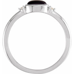 Platinum 5x3 mm Round Natural Black Onyx & .03 CTW Natural Diamond Ring
