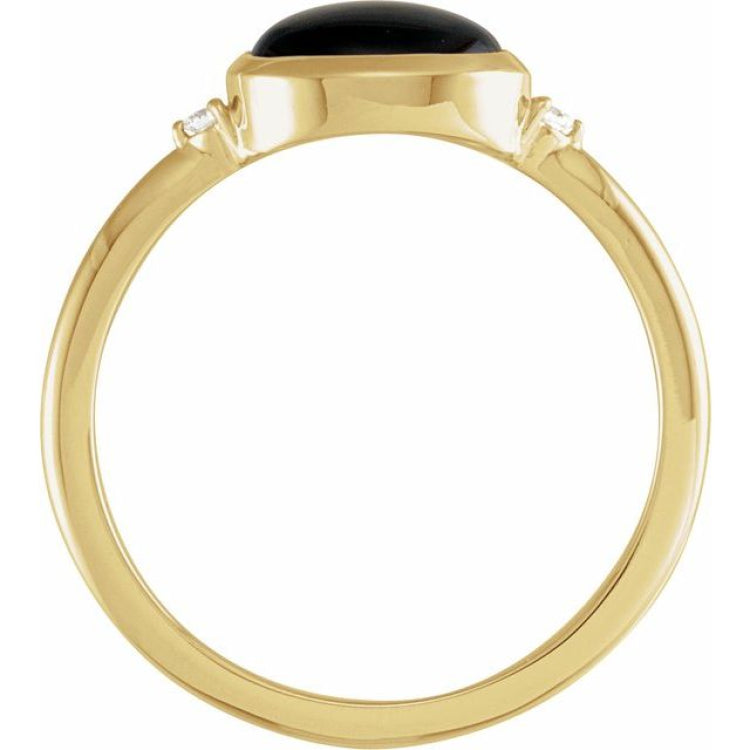 14K Yellow Gold 9x7 mm Round Natural Black Onyx & .03 CTW Natural Diamond Ring