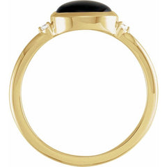 14K Yellow Gold 9x7 mm Round Natural Black Onyx & .03 CTW Natural Diamond Ring