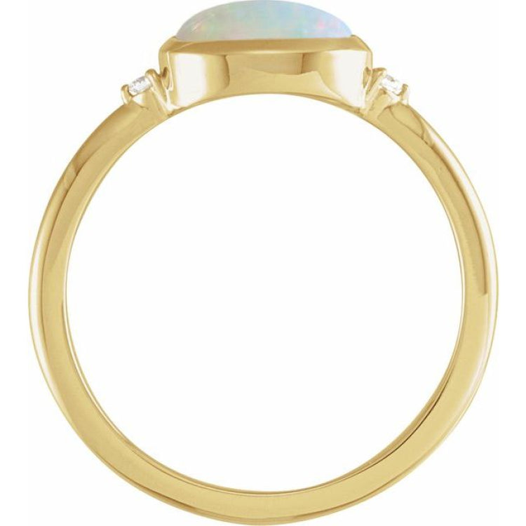 14K Yellow Gold Natural White Opal & .03 CTW Natural Diamond Ring