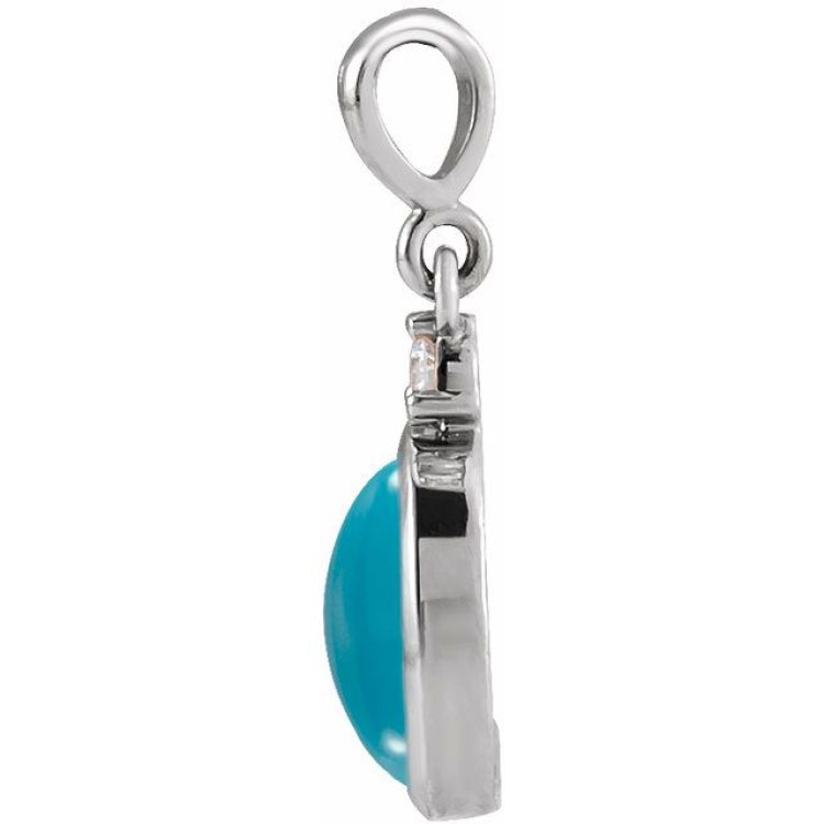 14K White Gold 12x10 mm Natural Turquoise & .03 CT Natural Diamond Cabochon Pendant