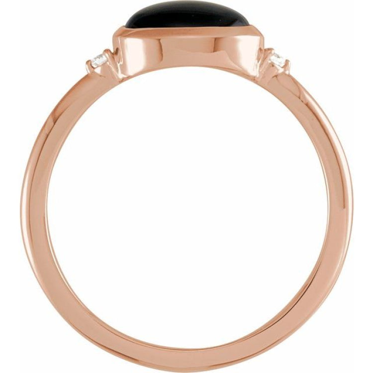 14K Rose Gold 9x7 mm Round Natural Black Onyx & .03 CTW Natural Diamond Ring