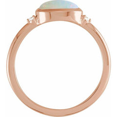 14K Rose Gold Natural White Opal & .03 CTW Natural Diamond Ring