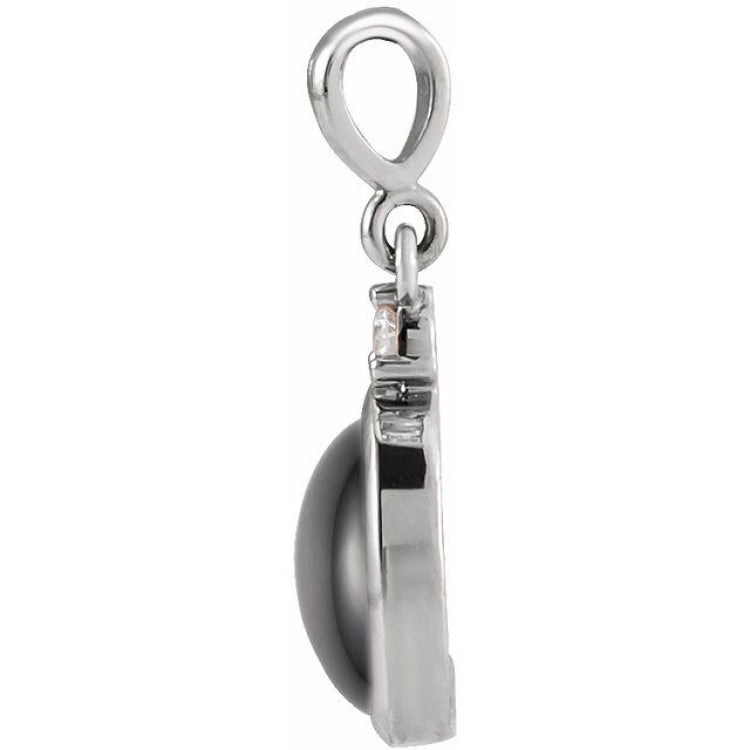 Sterling Silver 12x10 mm Natural Black Onyx & .03 CT Natural Diamond Cabochon Pendant
