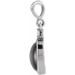 Sterling Silver 12x10 mm Natural Black Onyx & .03 CT Natural Diamond Cabochon Pendant