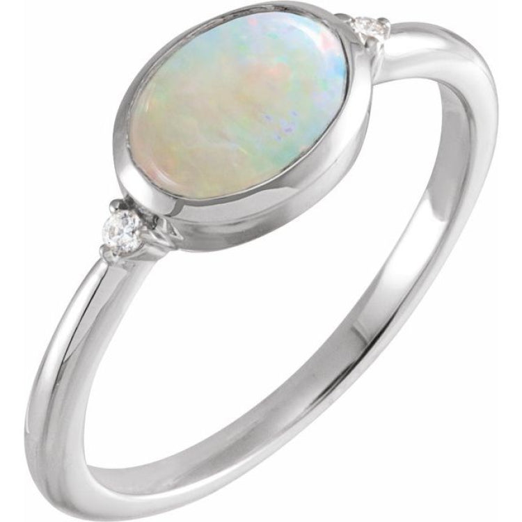 Platinum Natural Ethiopian Opal & .03 CTW Natural Diamond Ring