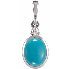 Sterling Silver 10x8 mm Natural Turquoise & .03 CT Natural Diamond Cabochon Pendant