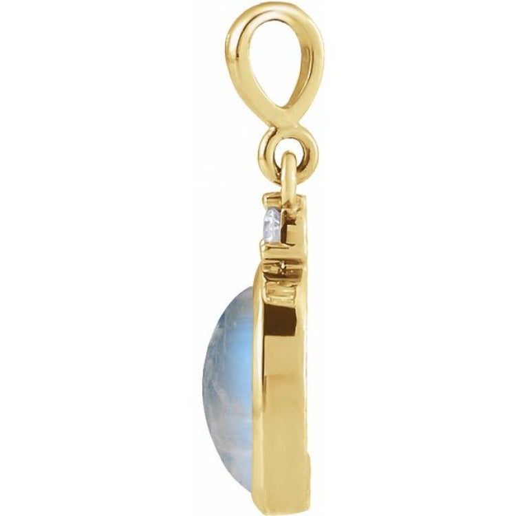 14K Yellow Gold 10x8 mm Natural Rainbow Moonstone & .03 CT Natural Diamond Cabochon Pendant