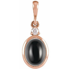 14K Rose Gold 10x8 mm Natural Black Onyx & .03 CT Natural Diamond Cabochon Pendant