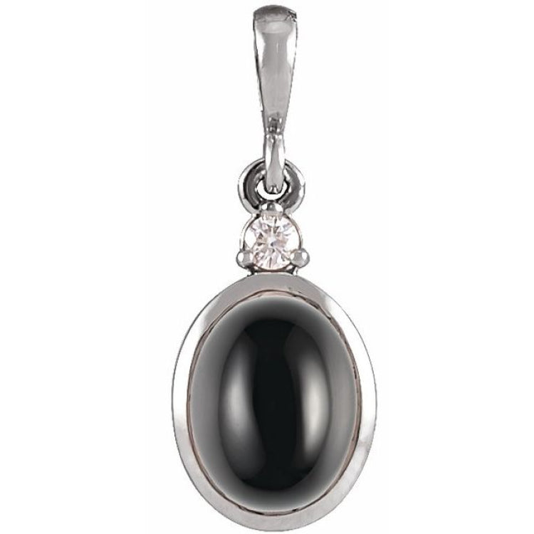 Sterling Silver 9x7 mm Natural Black Onyx & .03 CT Natural Diamond Cabochon Pendant