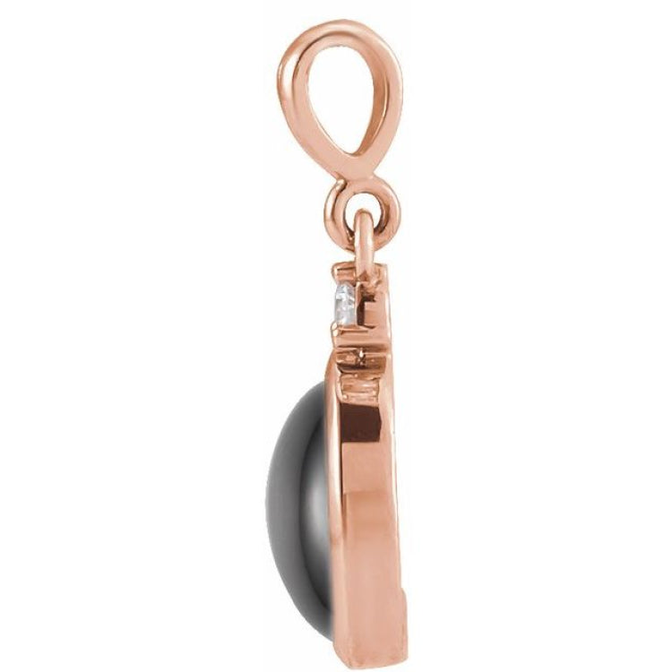 14K Rose Gold 9x7 mm Natural Black Onyx & .03 CT Natural Diamond Cabochon Pendant