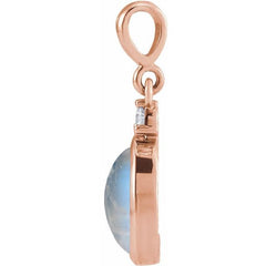 14K Rose Gold 5x3 mm Natural Rainbow Moonstone & .02 CT Natural Diamond Cabochon Pendant