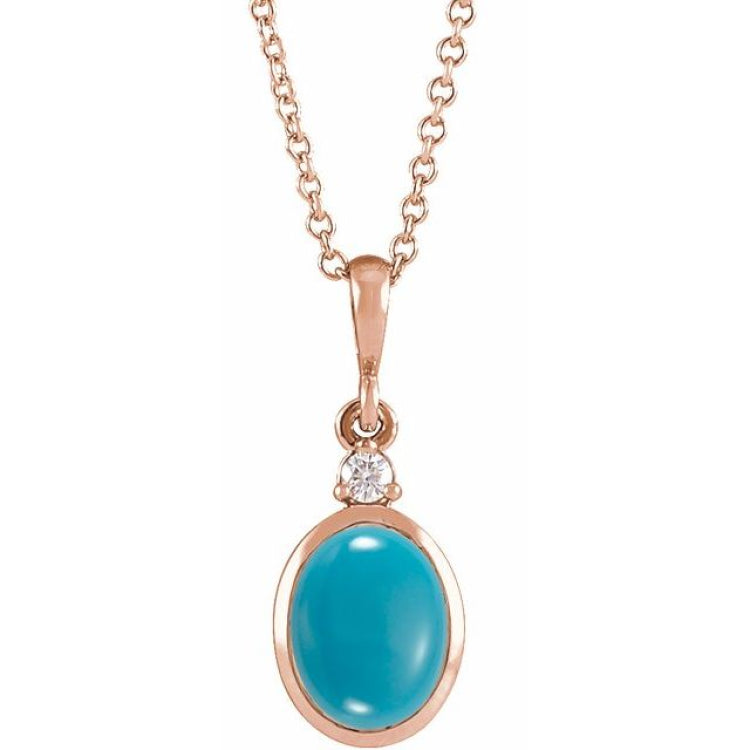 14K Rose Gold 12x10 mm Natural Turquoise & .03 CT Natural Diamond 16-18" Necklace