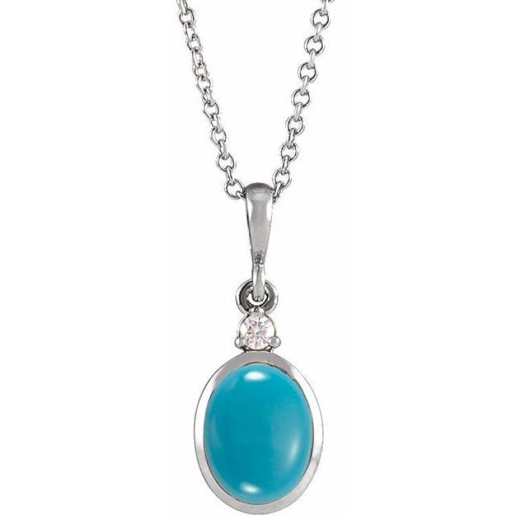 Sterling Silver 10x8 mm Natural Turquoise & .03 CT Natural Diamond 16-18" Necklace