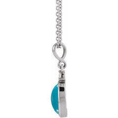 Sterling Silver 10x8 mm Natural Turquoise & .03 CT Natural Diamond 16-18" Necklace