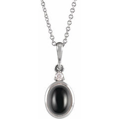Sterling Silver 5x3 mm Natural Black Onyx & .03 CT Natural Diamond 16-18" Necklace
