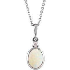 Platinum 5x3 mm Natural White Opal & .03 CT Natural Diamond 16-18" Necklace