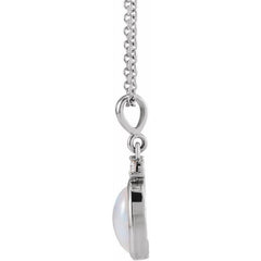 Sterling Silver 10x8 mm Natural White Opal & .03 CT Natural Diamond 16-18" Necklace