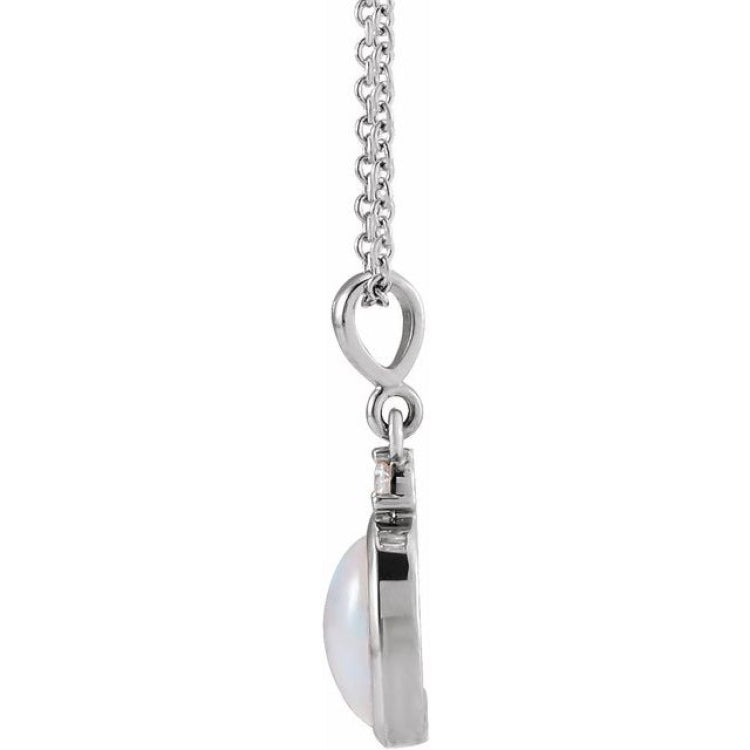 Sterling Silver 9x7 mm Natural White Opal & .03 CT Natural Diamond 16-18" Necklace