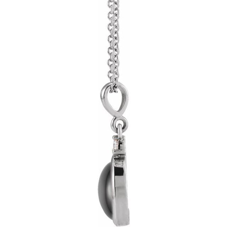 14K White Gold 5x3 mm Natural Black Onyx & .03 CT Natural Diamond 16-18" Necklace