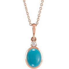 14K Rose Gold 5x3 mm Natural Turquoise & .03 CT Natural Diamond 16-18" Necklace