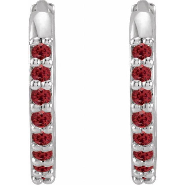 Platinum Lab-Grown Ruby Hinged 12.5 mm Hoop Earrings