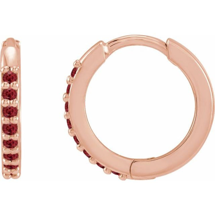 14K Rose Gold Lab-Grown Ruby Hinged 12.5 mm Hoop Earrings