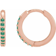 14K Rose Gold Lab-Grown Emerald Hinged 12.5 mm Hoop Earrings