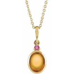 14K Yellow Gold 8x6 mm Natural Citrine & Natural Pink Tourmaline 16-18" Necklace