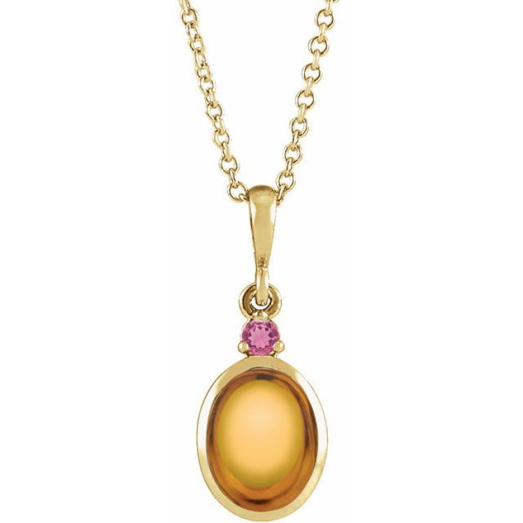 14K Yellow Gold 5x3 mm Natural Citrine & Natural Pink Tourmaline 16-18" Necklace