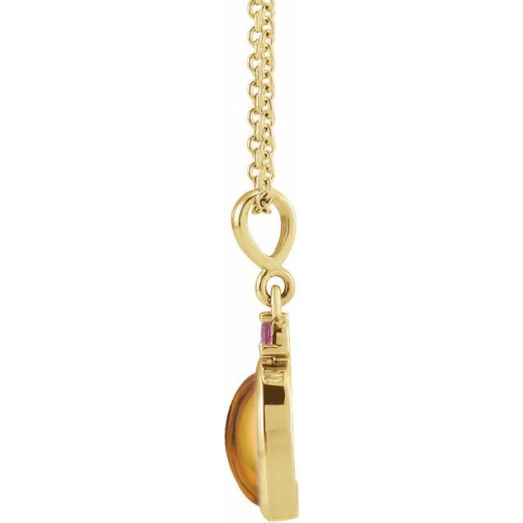 14K Yellow Gold 5x3 mm Natural Citrine & Natural Pink Tourmaline 16-18" Necklace