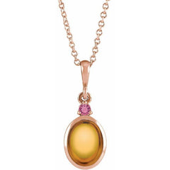 14K Rose Gold 5x3 mm Natural Citrine & Natural Pink Tourmaline 16-18" Necklace