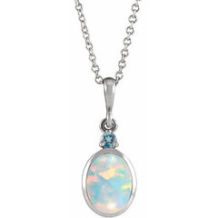 Sterling Silver 5x3 mm Lab-Grown White Opal & Natural London Blue Topaz 16-18" Necklace