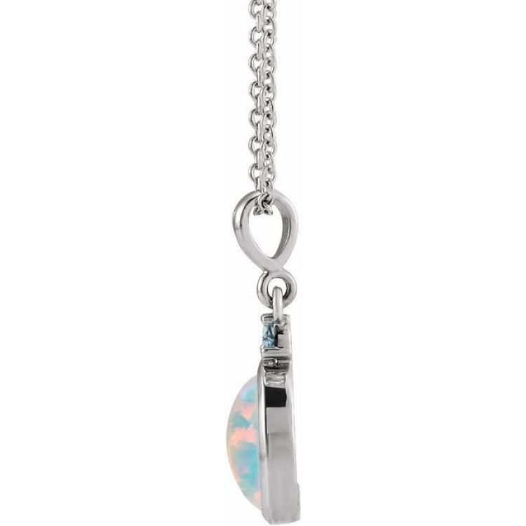 Sterling Silver 5x3 mm Lab-Grown White Opal & Natural London Blue Topaz 16-18" Necklace