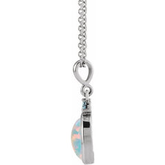 Sterling Silver 5x3 mm Lab-Grown White Opal & Natural London Blue Topaz 16-18" Necklace