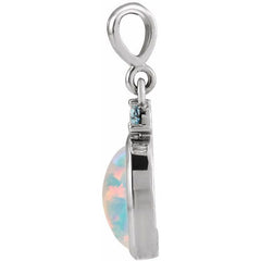 Platinum 6x4 mm Lab-Grown White Opal & Natural London Blue Topaz Pendant