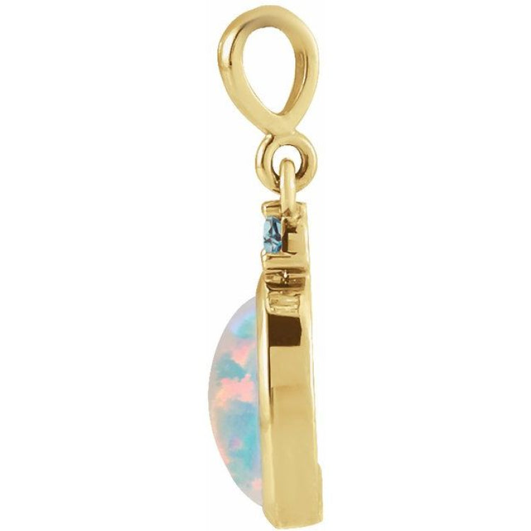 14K Yellow Gold 8x6 mm Lab-Grown White Opal & Natural London Blue Topaz Pendant