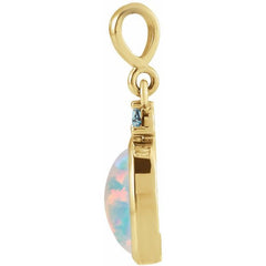 14K Yellow Gold 8x6 mm Lab-Grown White Opal & Natural London Blue Topaz Pendant