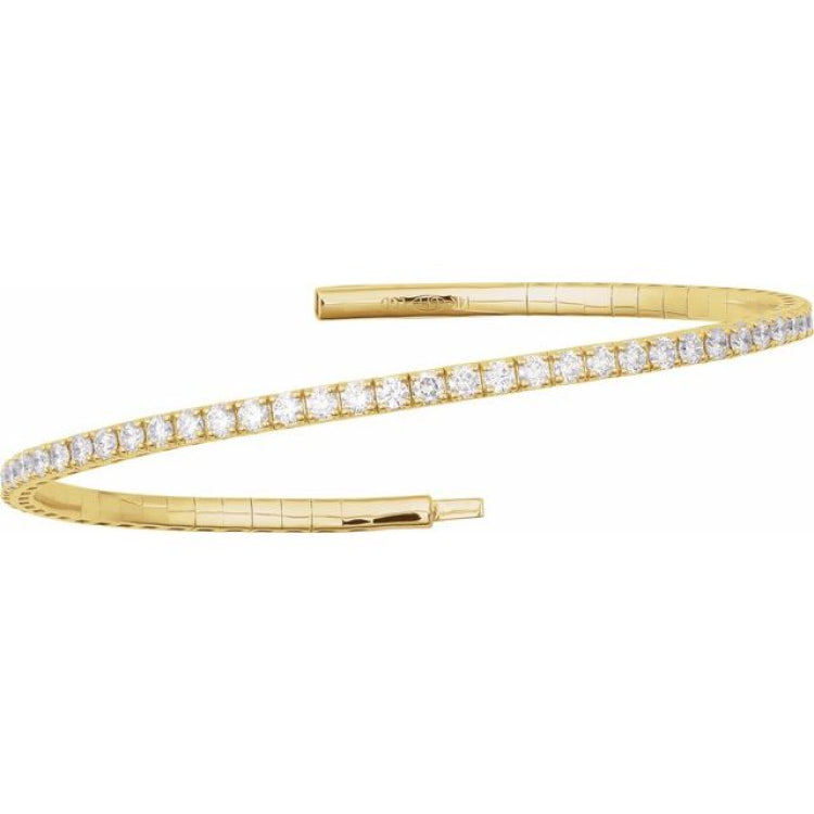 14K Yellow Gold 2 CTW Natural Diamond  Flexible Bangle 7" Bracelet