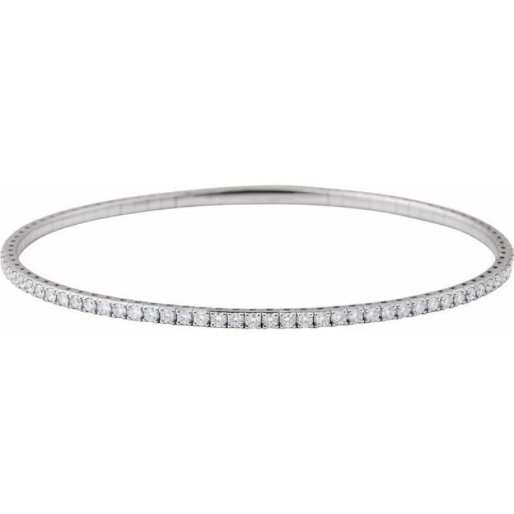 14K White Gold 2 CTW Natural Diamond  Flexible Bangle 7" Bracelet