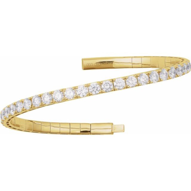 14K Yellow Gold 4 CTW Natural Diamond  Flexible Bangle 7" Bracelet